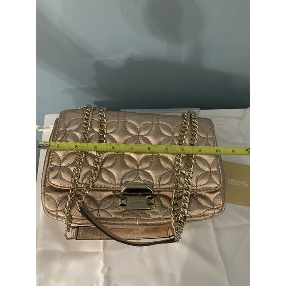New Michael Kors Sloan Gold Chain Quilted Leather Shoulder Bag Rose Gold Shiny - Picture 12 of 16